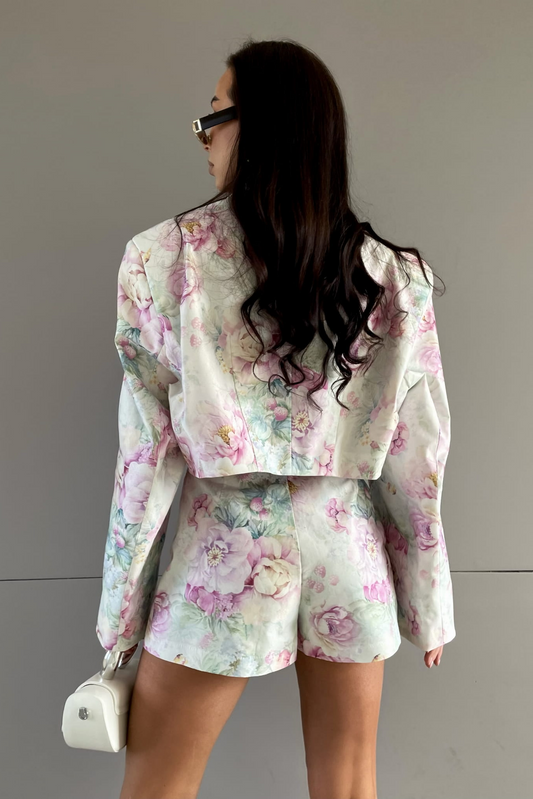 Fleur | Floral Blazer & Mid-Waist Pants Set – Long Sleeves