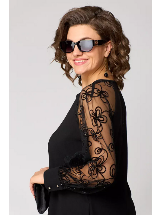 Ravelle | Elegant Black Dress with Lace Sleeves