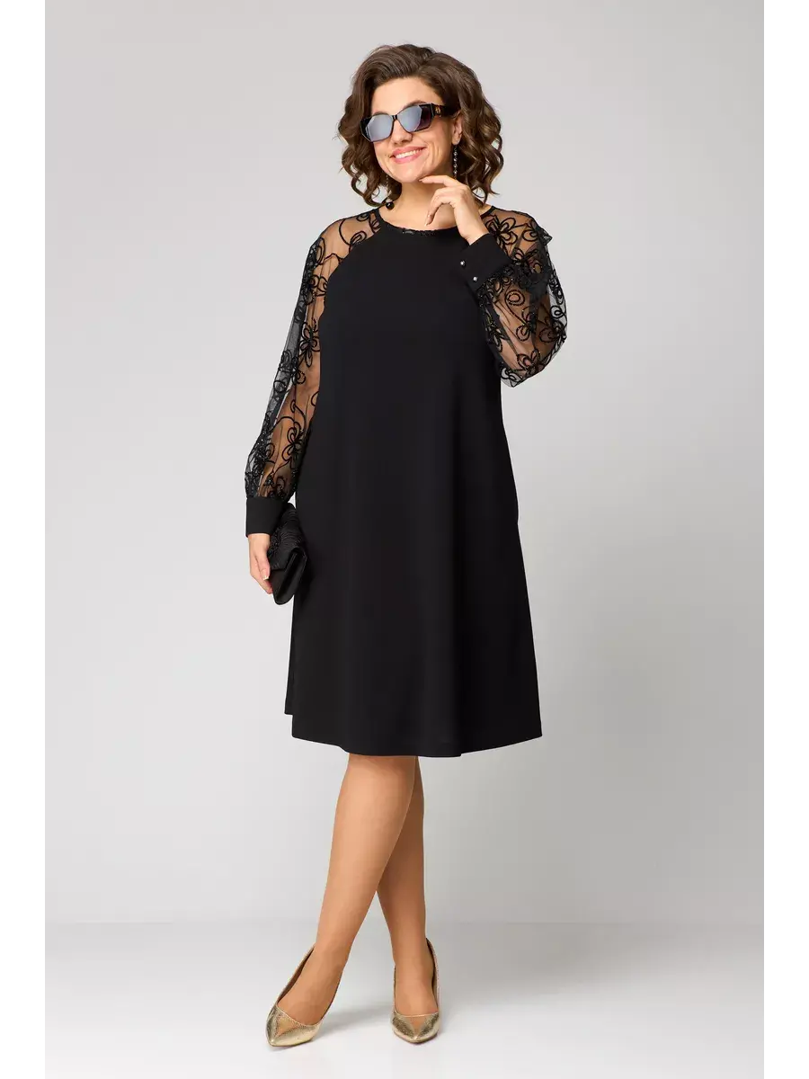 Ravelle | Elegant Black Dress with Lace Sleeves