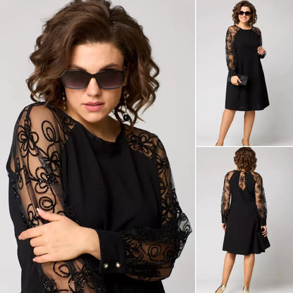 Ravelle | Elegant Black Dress with Lace Sleeves