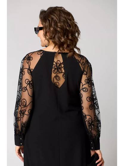 Ravelle | Elegant Black Dress with Lace Sleeves