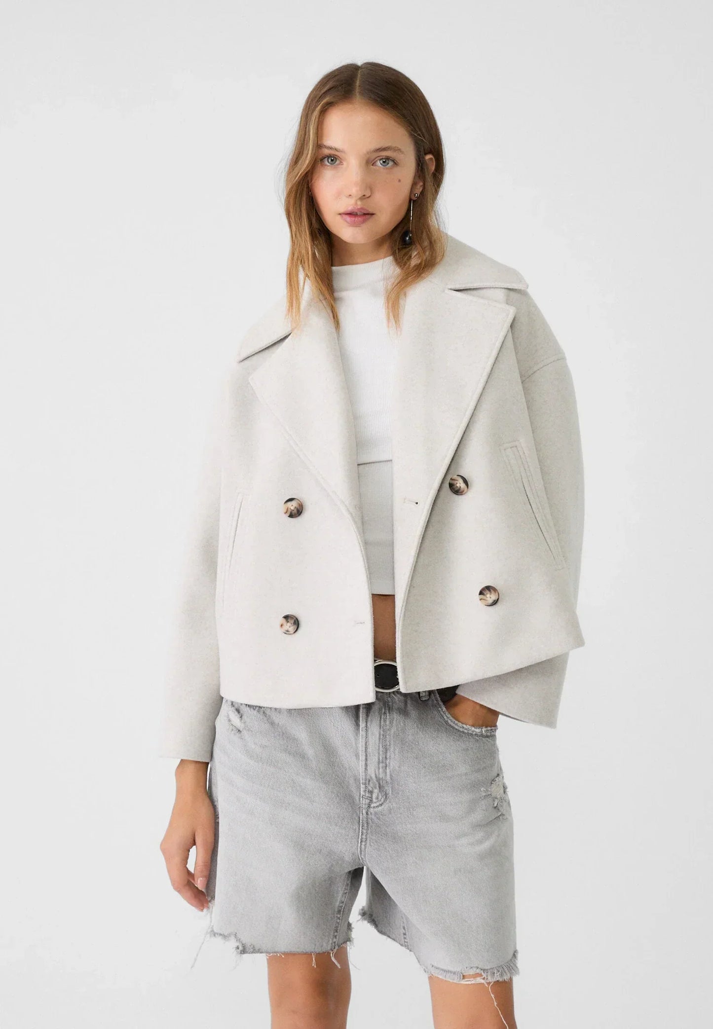 Céline | Chic Short Coat with Double Row Button Closure