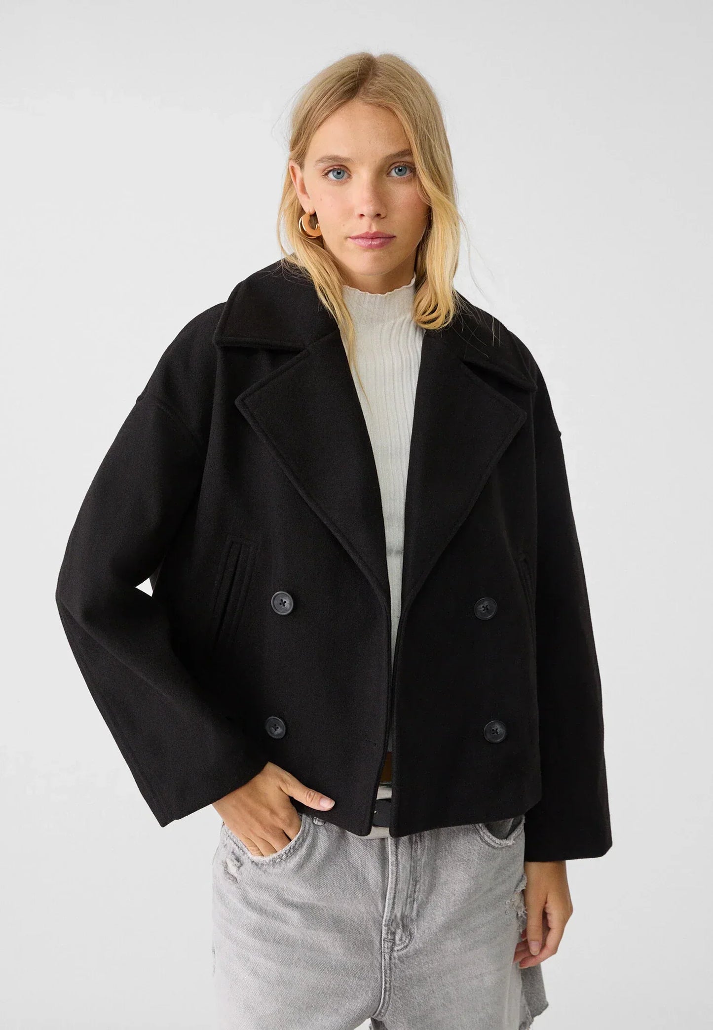 Céline | Chic Short Coat with Double Row Button Closure