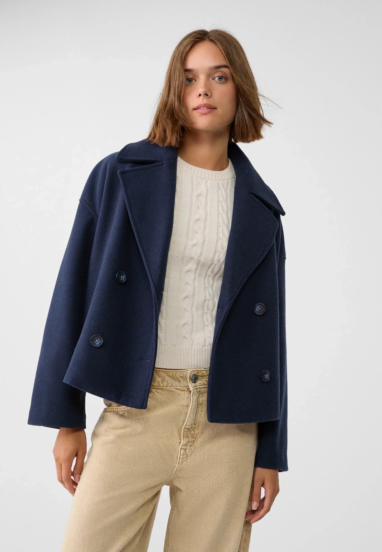 Céline | Chic Short Coat with Double Row Button Closure