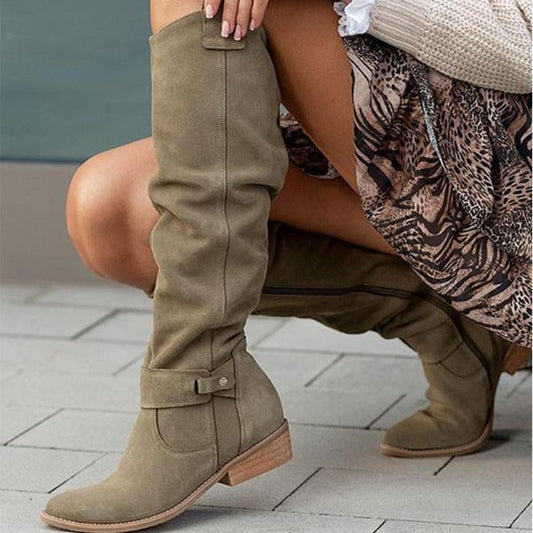 Serenya | Elegant Knee-High Boots with Low Heel