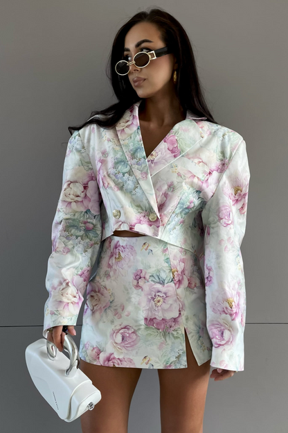 Fleur | Floral Blazer &amp; Mid-Waist Pants Set – Long Sleeves