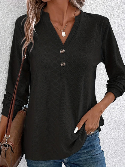 Noor | Fashionable Button-Down V-Neck Top – Long Sleeves