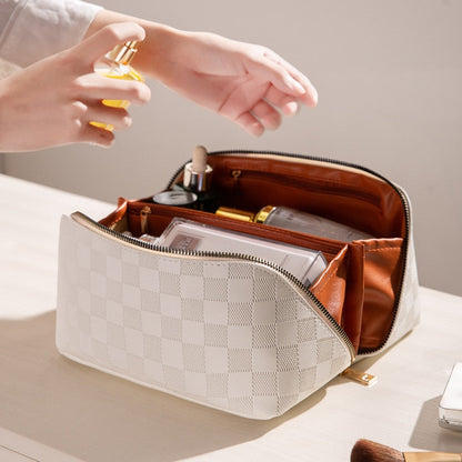 Elara | Luxury Checked Makeup Bag