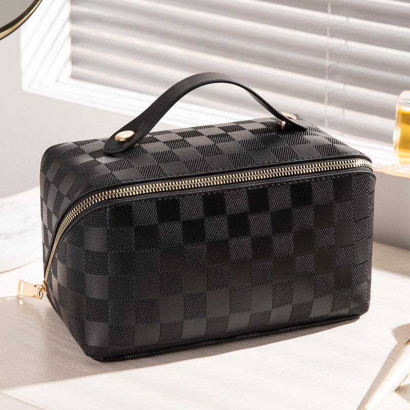 Elara | Luxury Checked Makeup Bag