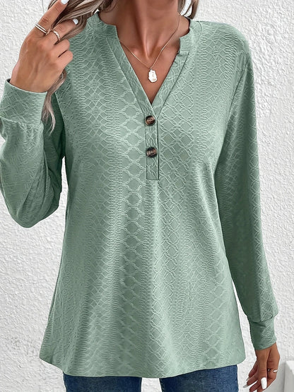 Noor | Fashionable Button-Down V-Neck Top – Long Sleeves