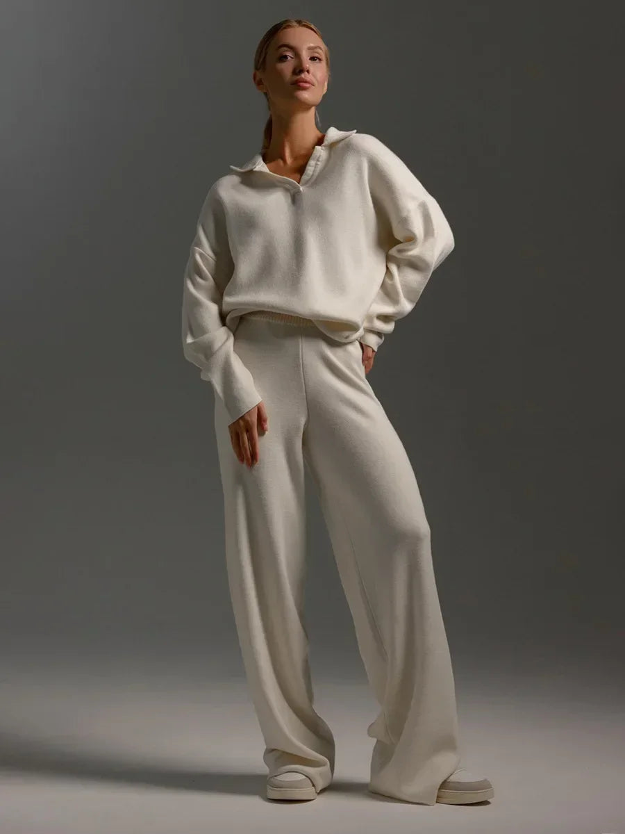 Yara | Warm Knitted Set with Turtleneck &amp; Wide Pants – 2-piece 