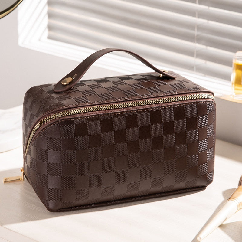 Elara | Luxury Checked Makeup Bag