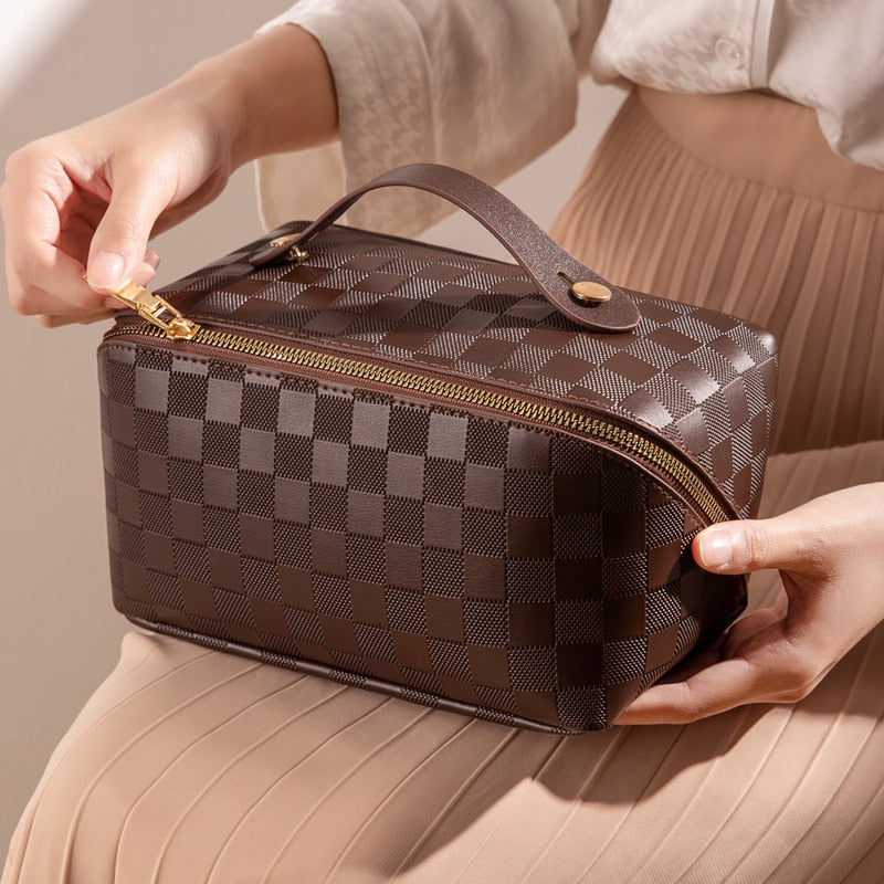 Elara | Luxury Checked Makeup Bag