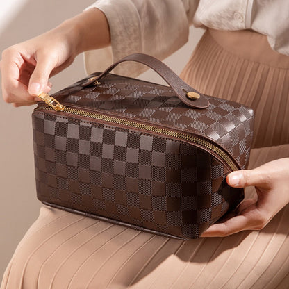 Elara | Luxury Checked Makeup Bag