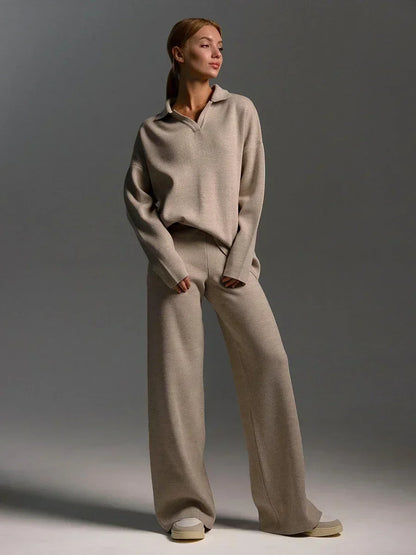 Yara | Warm Knitted Set with Turtleneck &amp; Wide Pants – 2-piece 