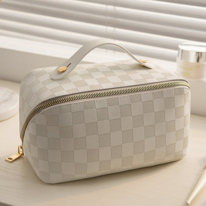 Elara | Luxury Checked Makeup Bag