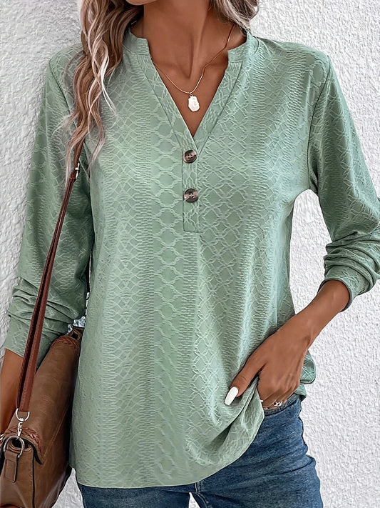 Noor | Fashionable Button-Down V-Neck Top – Long Sleeves