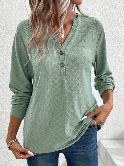 Noor | Fashionable Button-Down V-Neck Top – Long Sleeves