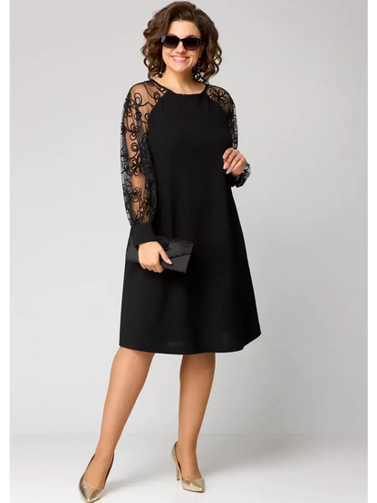Ravelle | Elegant Black Dress with Lace Sleeves