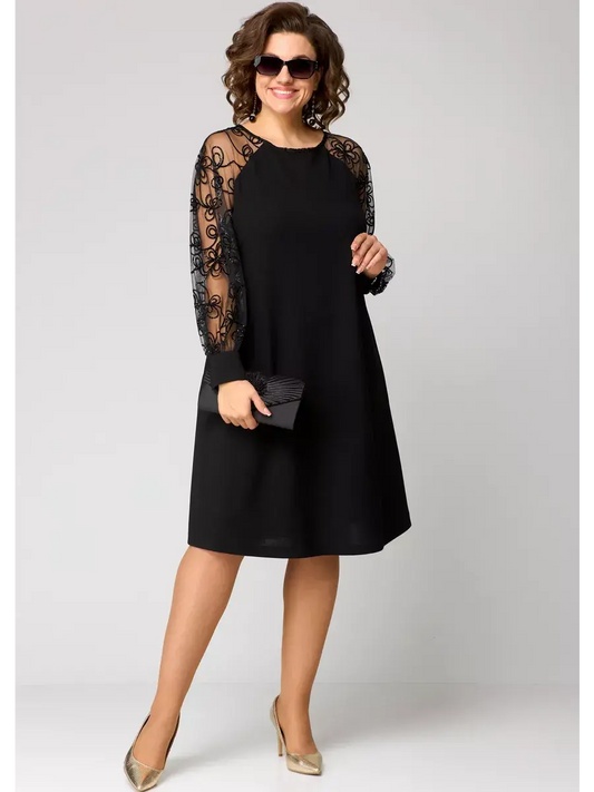Ravelle | Elegant Black Dress with Lace Sleeves