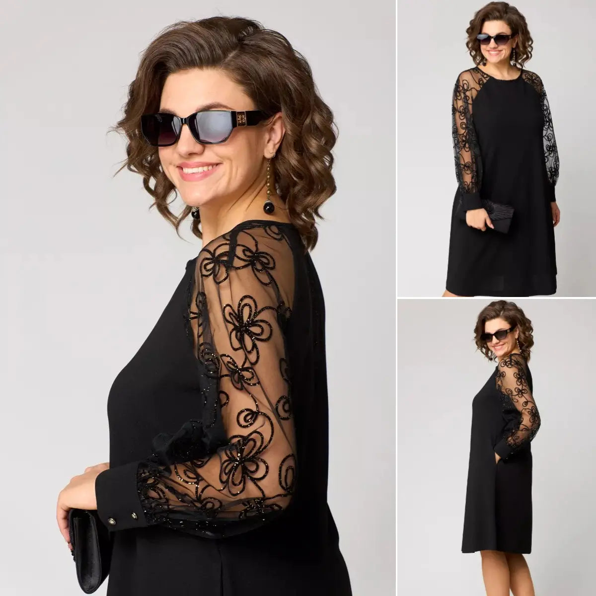Ravelle | Elegant Black Dress with Lace Sleeves