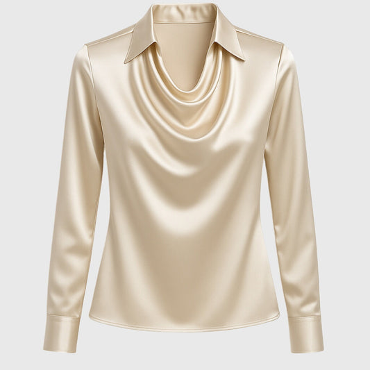 Sorella | Satin Drape Collar Blouse 